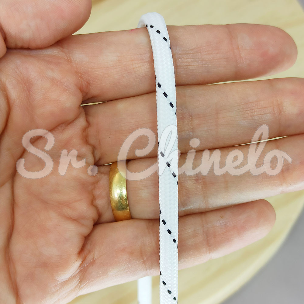 Cordão de Poliéster, Pontilhado, 4mm, Branco
