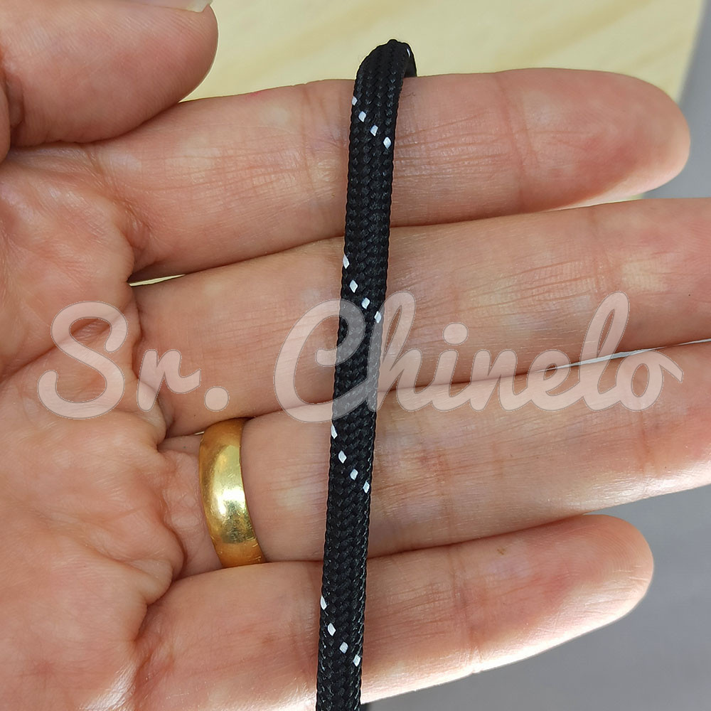 Cordão de Poliéster, Pontilhado, 4mm, Preto