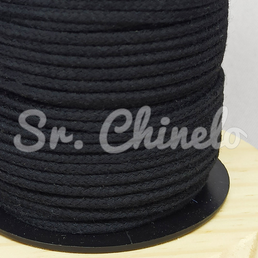 Cordão de Algodão, 3mm, Preto