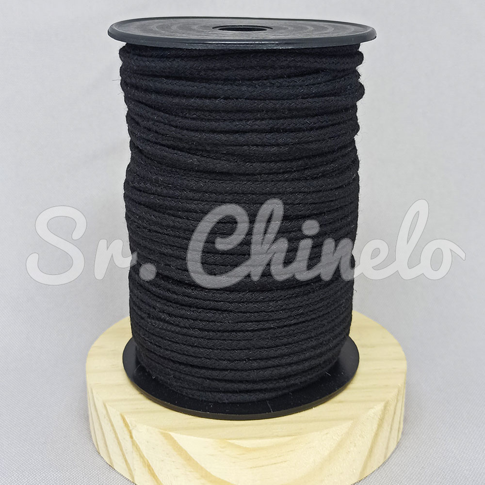 Cordão de Algodão, 3mm, Preto