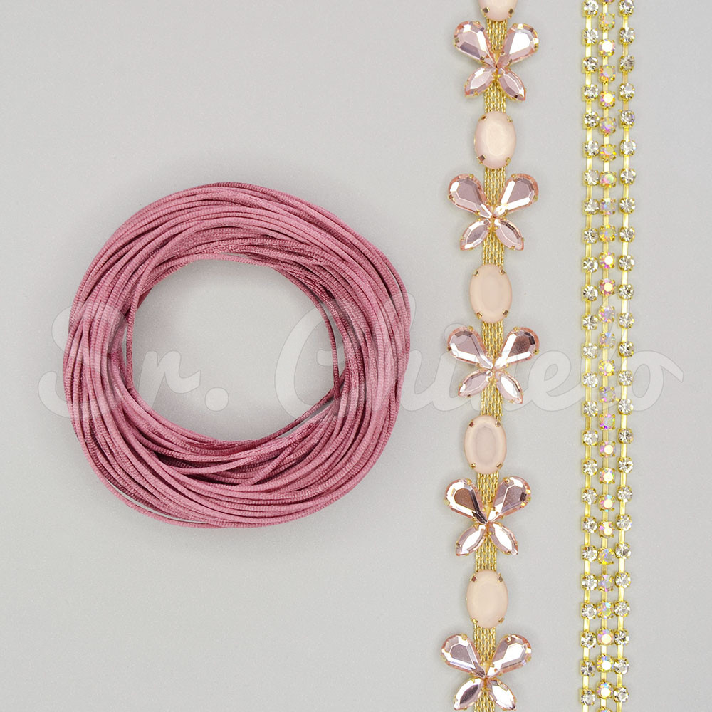 Kit Cabedal Metro Borboletas, Banhado, Rosa Nude
