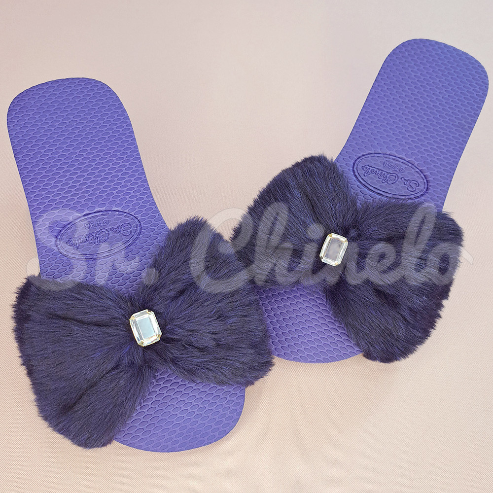 Kit Pantufa Slide Laço, Marinho