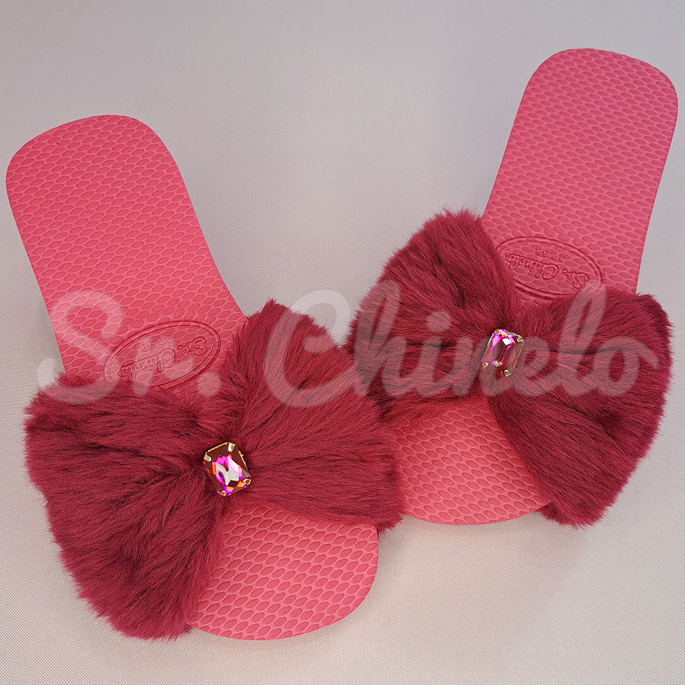 Kit Pantufa Slide Laço, Vinho