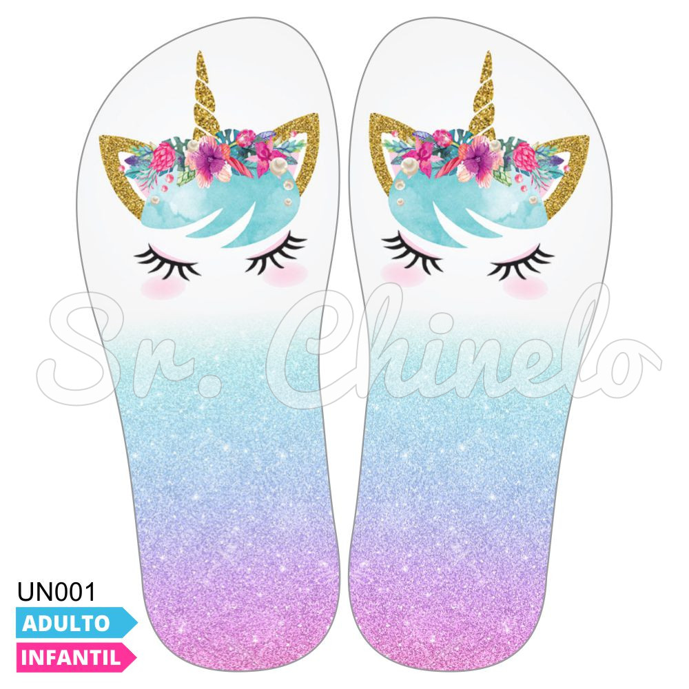 Lonita Sublimada, Unicórnio Floral, Branco/Azul/Roxo