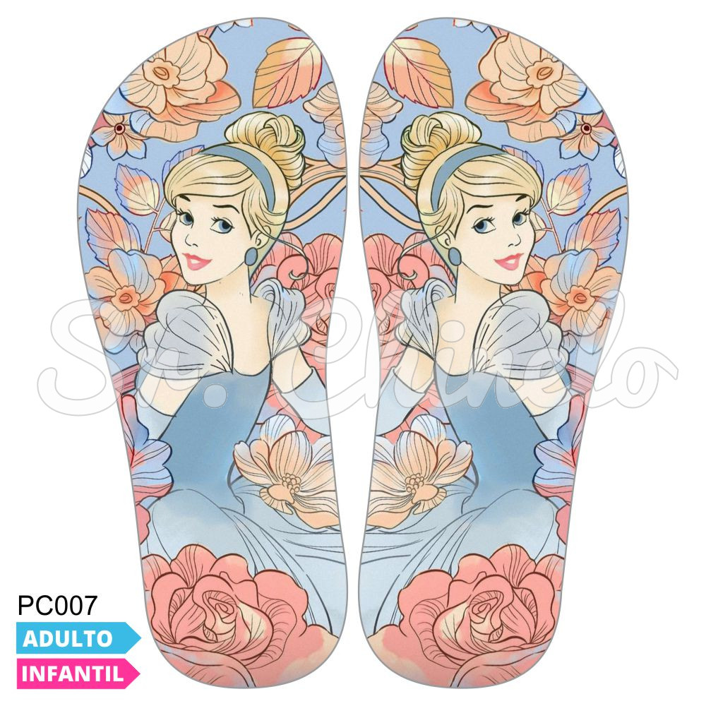 Lonita Sublimada, Floral Princesa Cinderela, Azul/Rosa