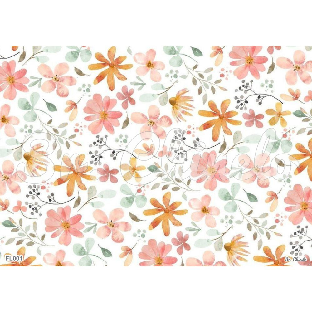 Estampa Sublimada, Floral, Branco/Rosa/Laranja