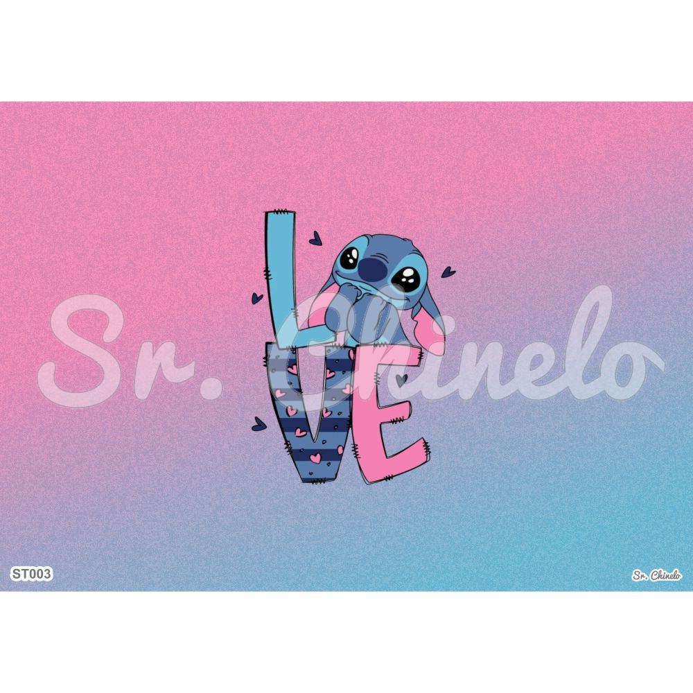 Estampa Sublimada, Stitch Love, Azul/Rosa
