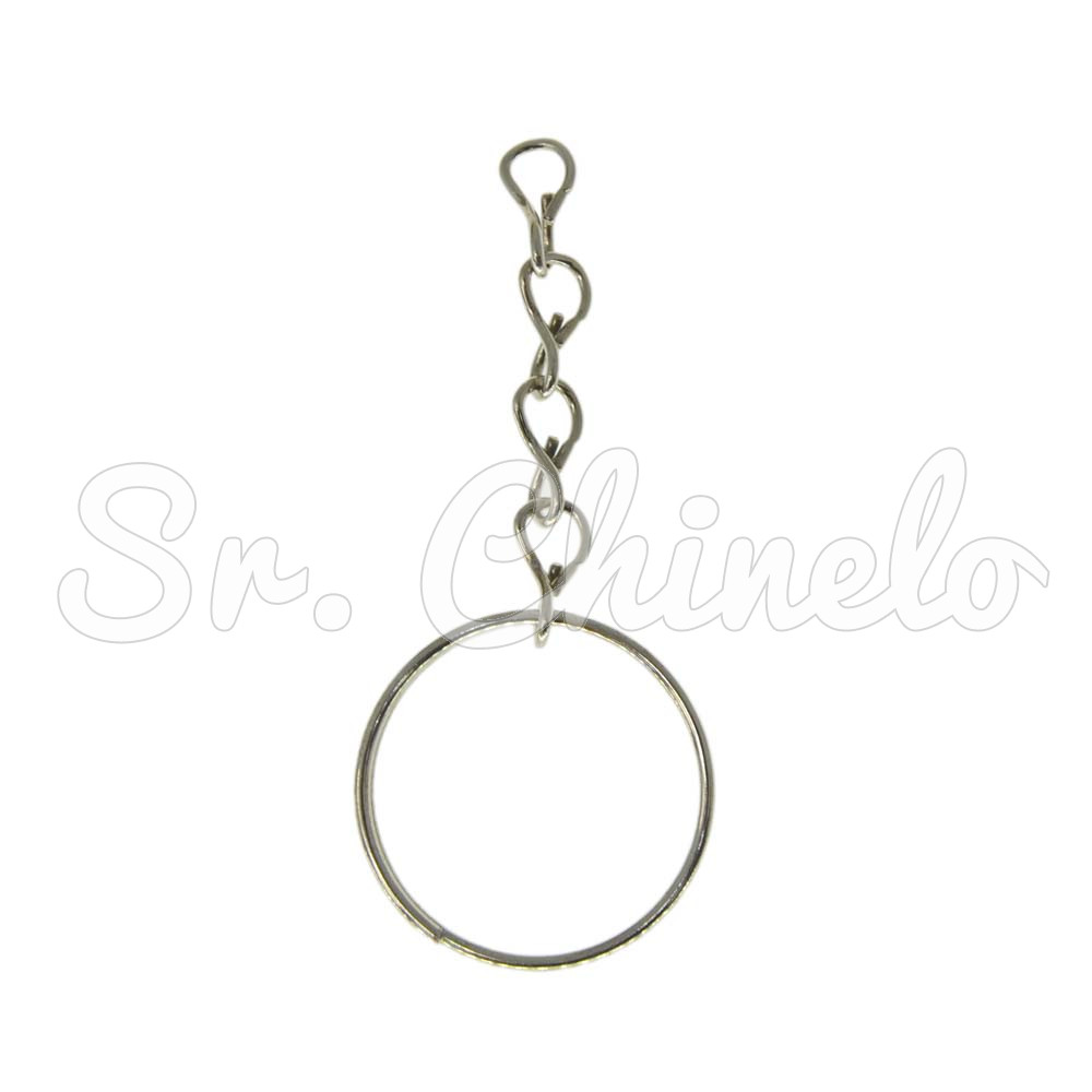 Argola para Chaveiro, 19mm, com Corrente, Prata