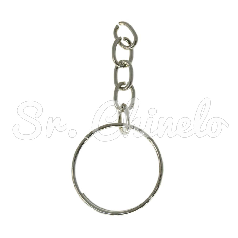 Argola para Chaveiro, 22mm, com Corrente, Prata