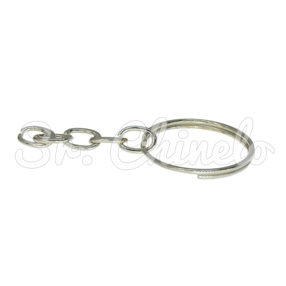 Argola para Chaveiro, 22mm, com Corrente, Prata