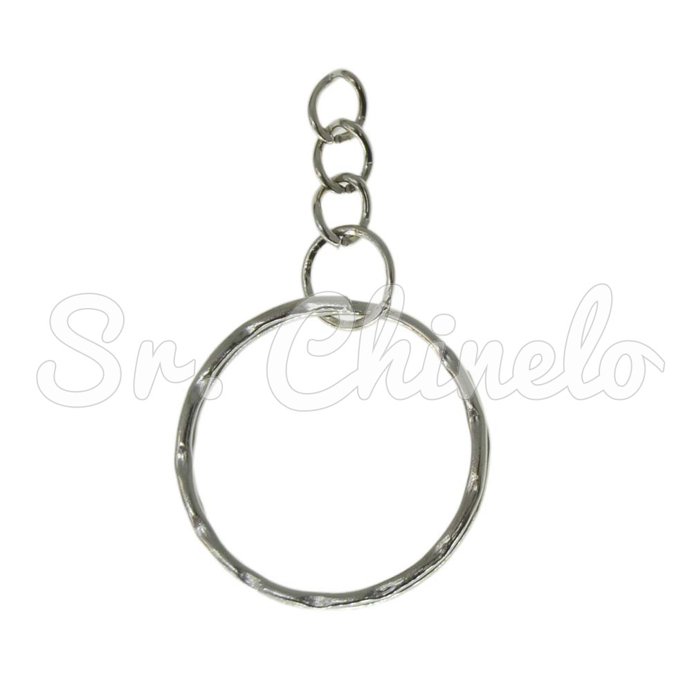 Argola para Chaveiro, 25mm, Ondulada, com Corrente, Prata