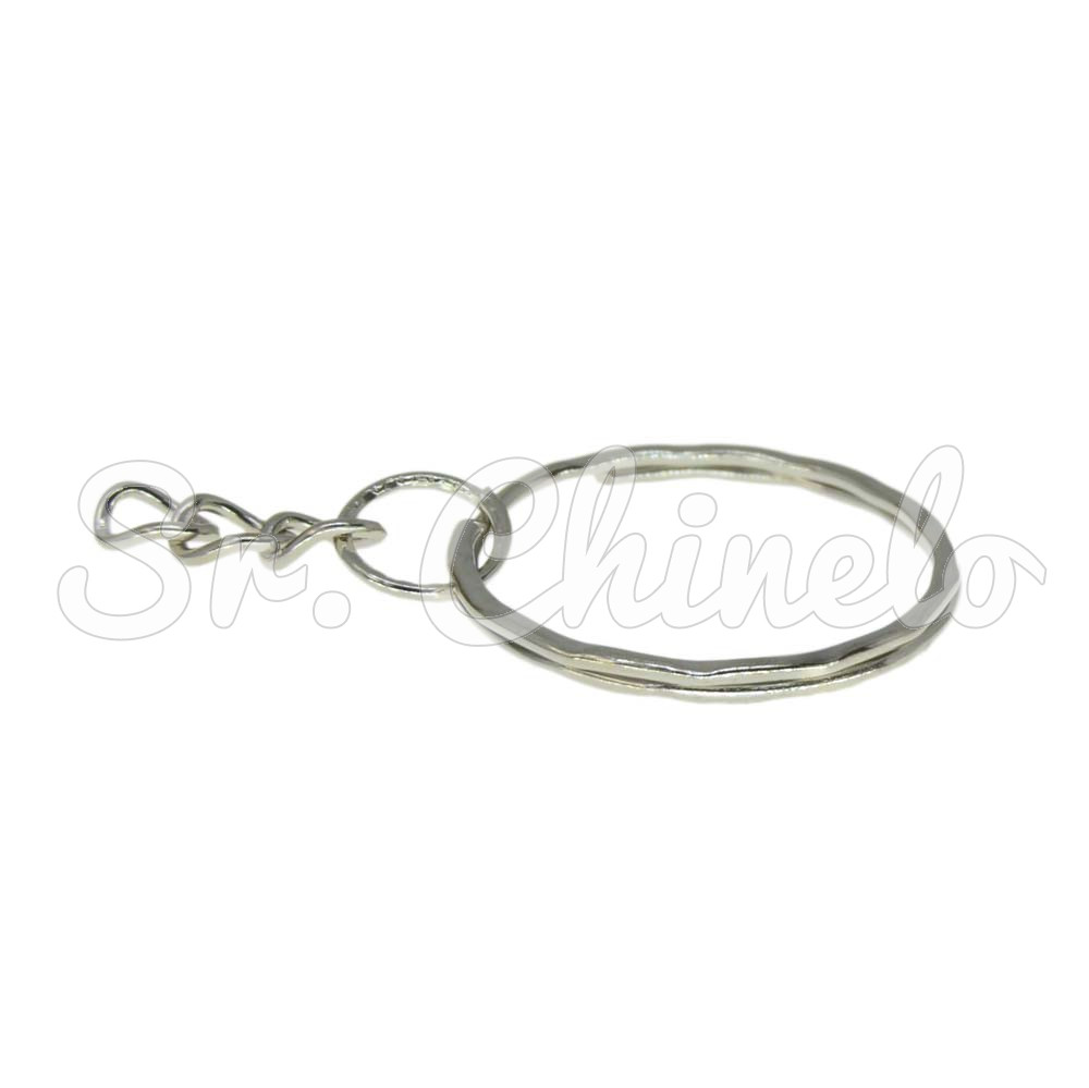 Argola para Chaveiro, 25mm, Ondulada, com Corrente, Prata