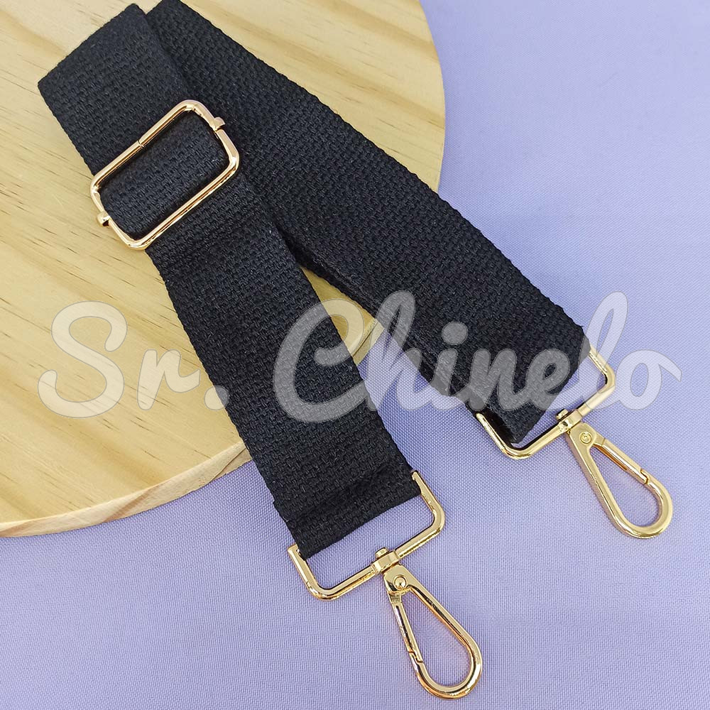 Alça para Bolsa, Tecido e Mosquetões, 140cm, Preto