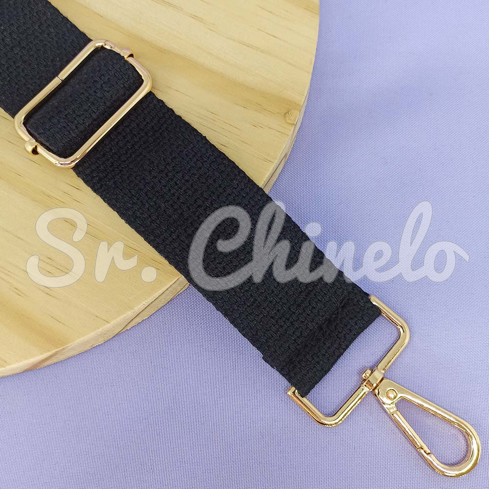 Alça para Bolsa, Tecido e Mosquetões, 140cm, Preto