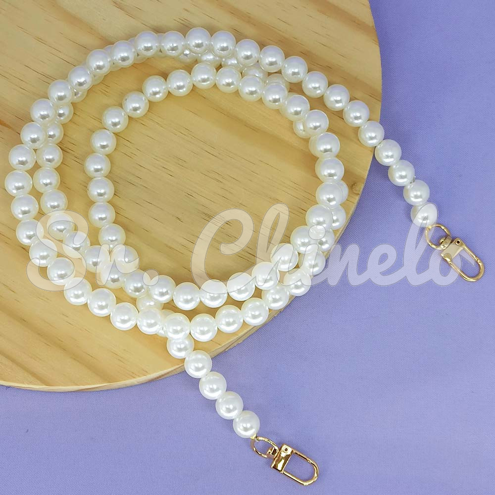 Alça para Bolsa, Pérolas e Mosquetões, 120cm, Branco