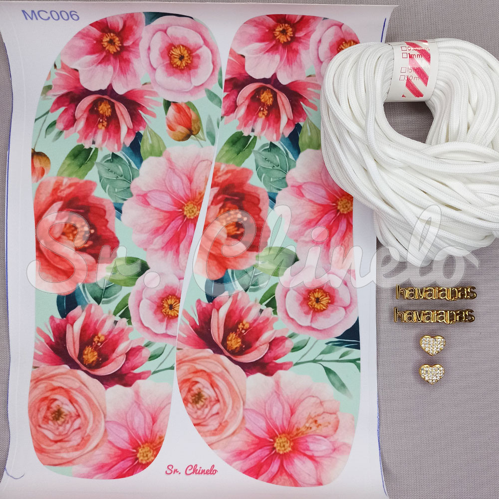 Kit Customização Completo - Modelo Inspiração DG com Lonita, Piercings e Cordão de Poliéster - Floral