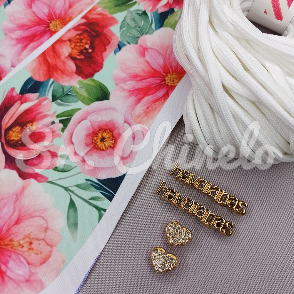 Kit Customização Completo - Modelo Inspiração DG com Lonita, Piercings e Cordão de Poliéster - Floral