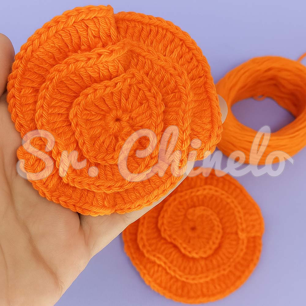 Kit de Aplique em Crochê Camélia, Laranja