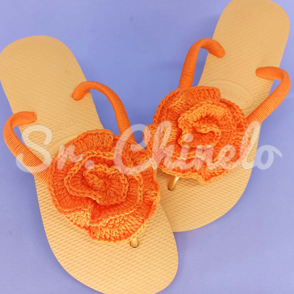 Kit de Aplique em Crochê Camélia, Laranja