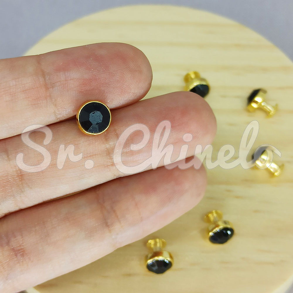Piercing de Rebite, Ponto de Luz 8mm, Ouro, Jet