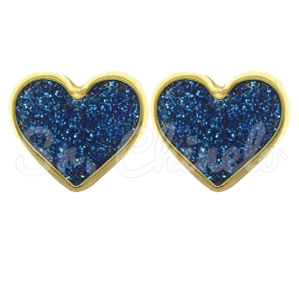 Piercing de Rebite, Coração com Glitter, Azul