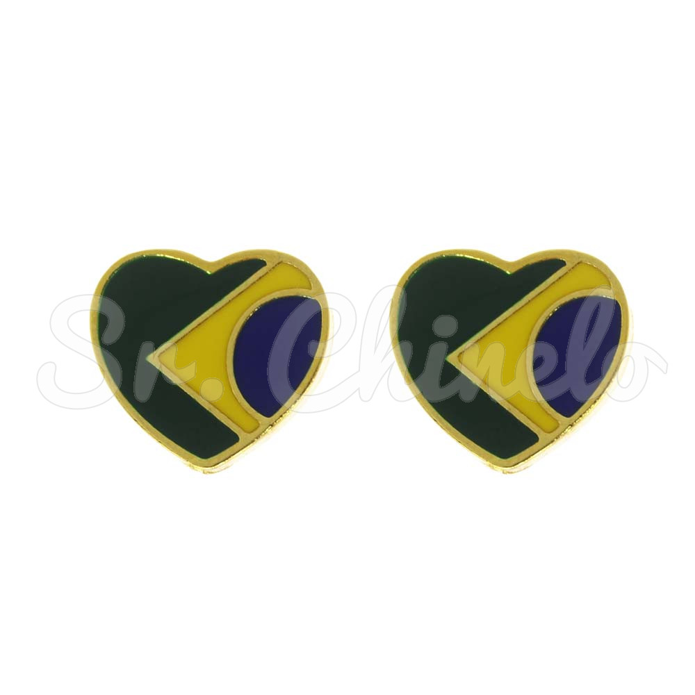 Piercing de Rebite, Coração Brasil, Verde/Amarelo/Azul