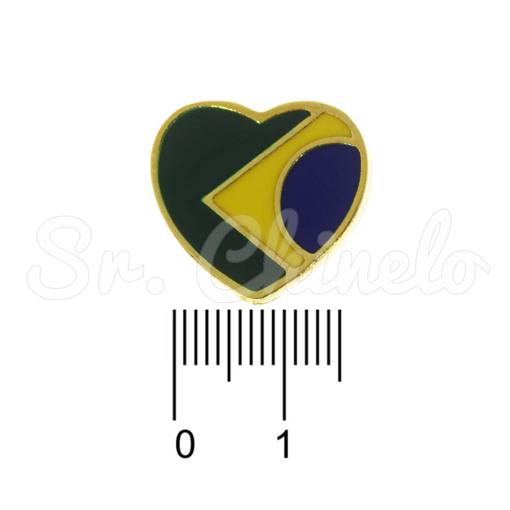 Piercing de Rebite, Coração Brasil, Verde/Amarelo/Azul