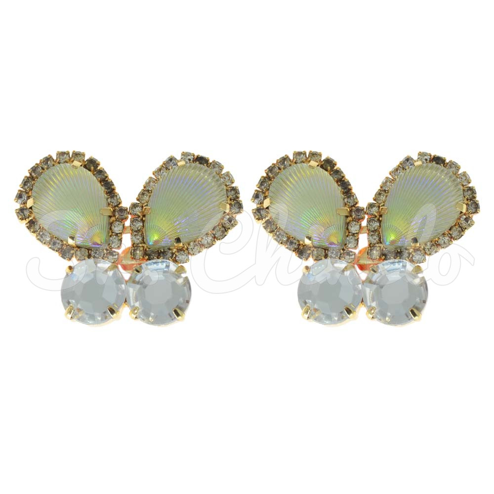 Piercing de Rebite, Banhado, Borboleta Sereia, Branco/Cristal