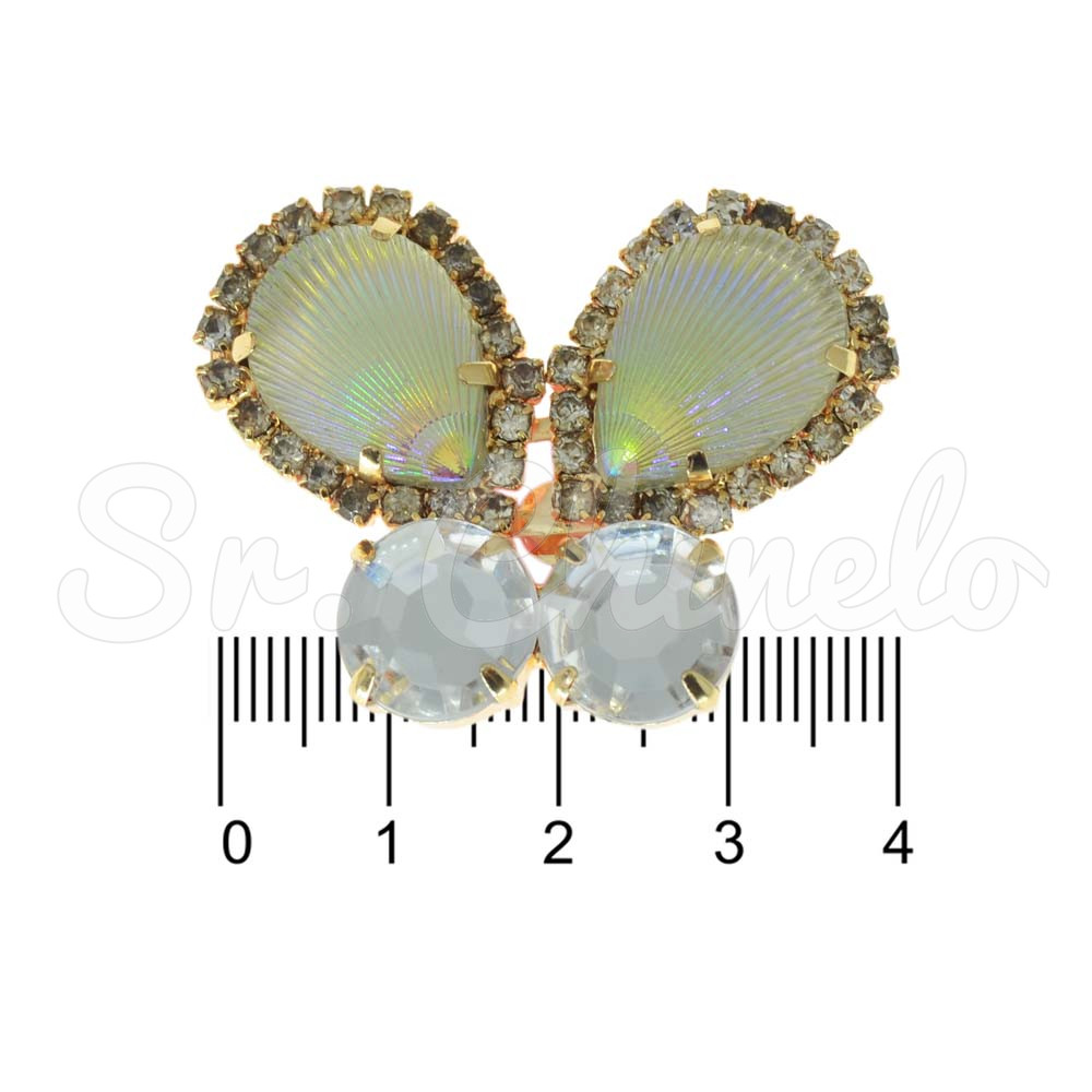 Piercing de Rebite, Banhado, Borboleta Sereia, Branco/Cristal