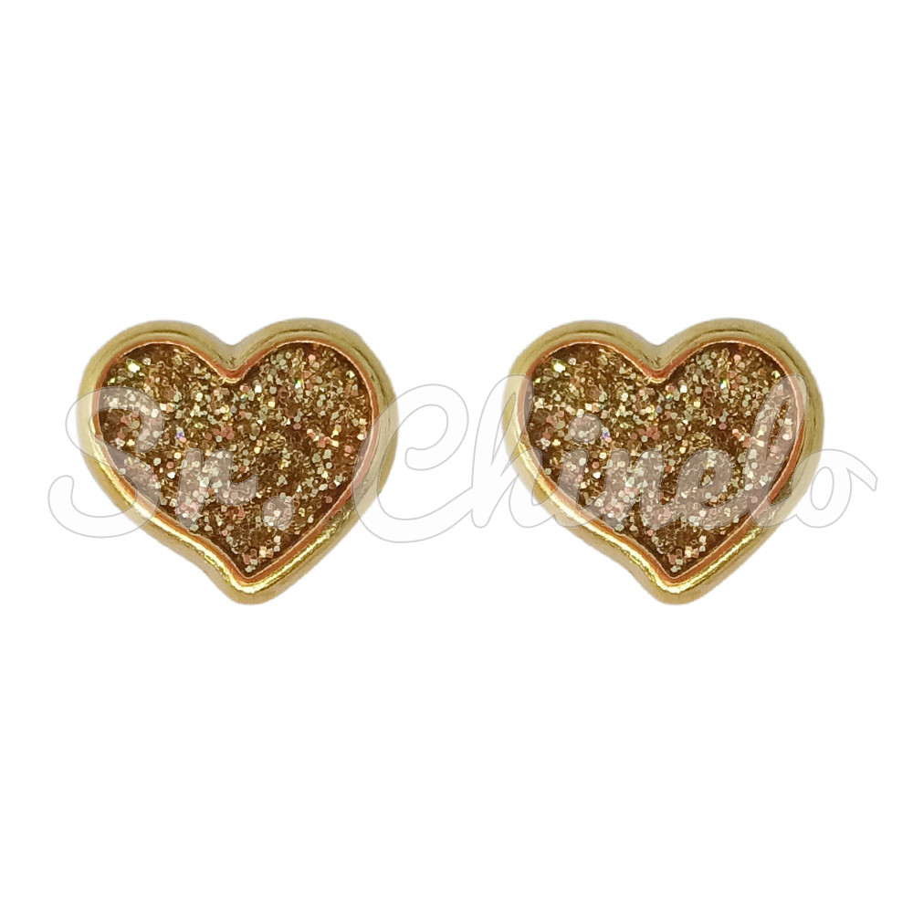 Piercing de Rebite, Coração, Ouro, Glitter Dourado