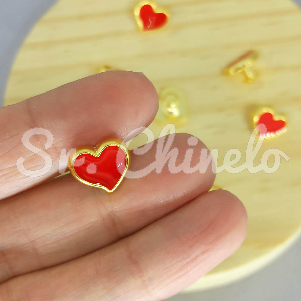 Piercing de Rebite, Coração, Dourado, Vermelho