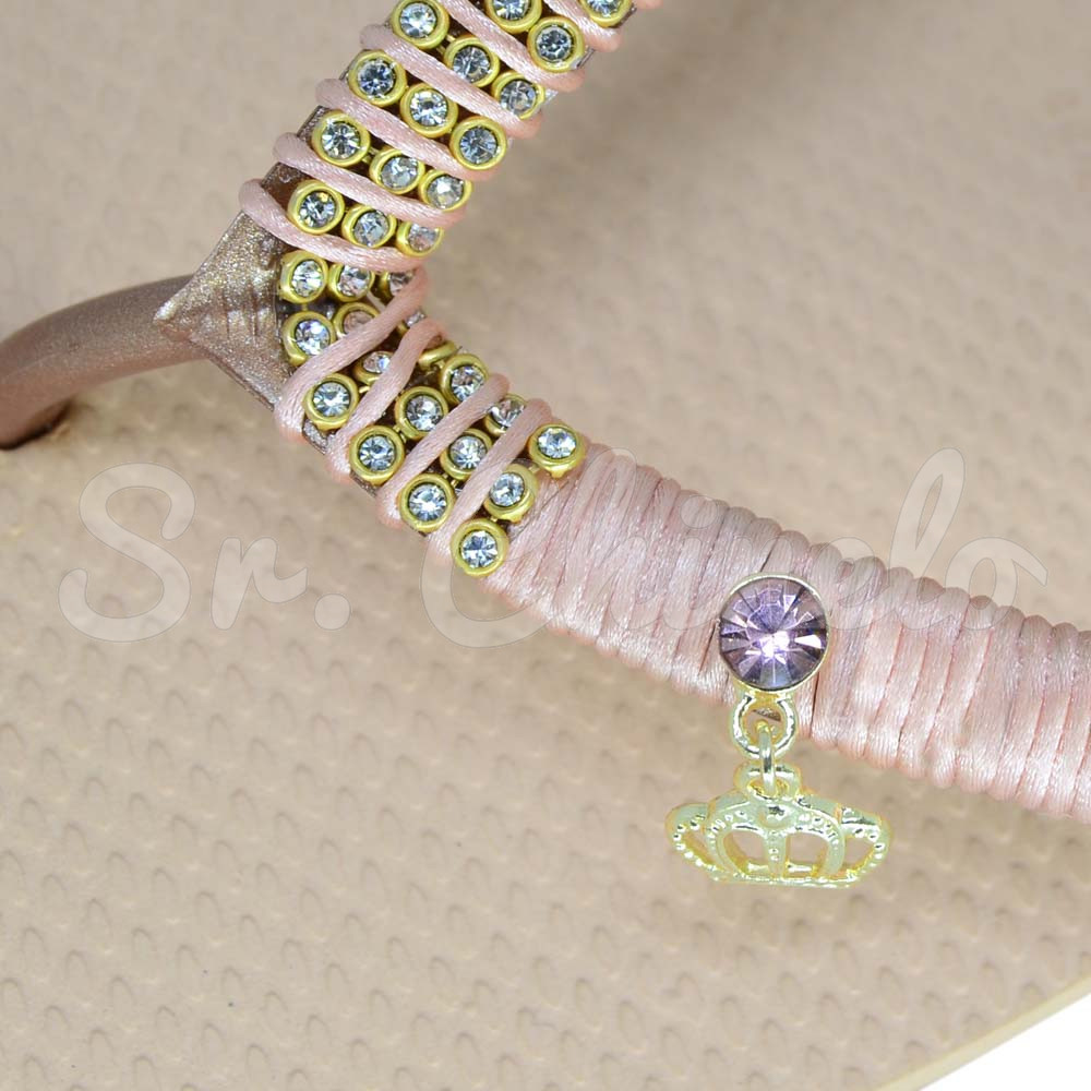 Piercing de Rebite com Pingente, Coroa, Strass Rosa Claro