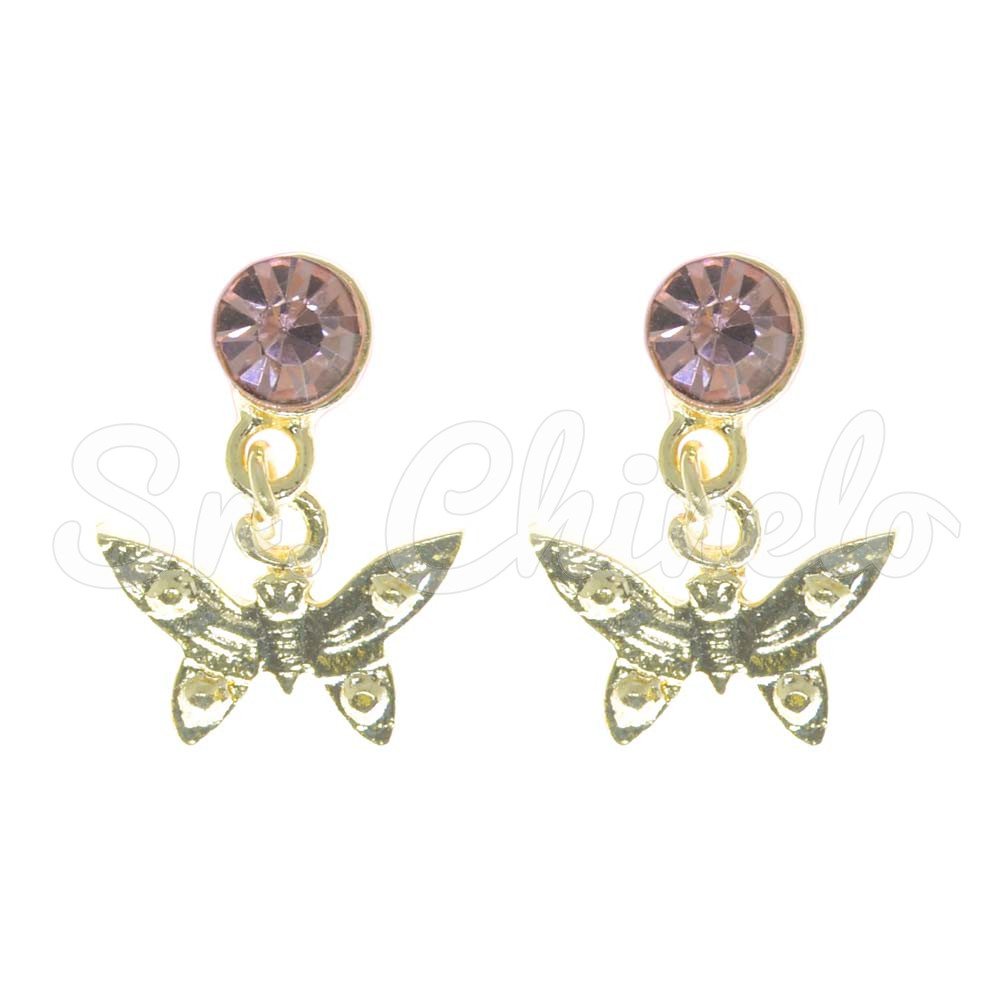 Piercing de Rebite com Pingente, Borboleta, Strass Rosa Claro