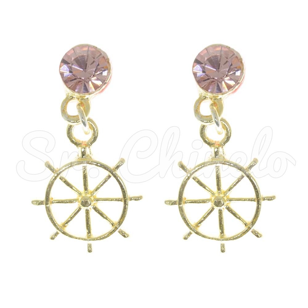 Piercing de Rebite com Pingente, Leme, Strass Rosa Claro