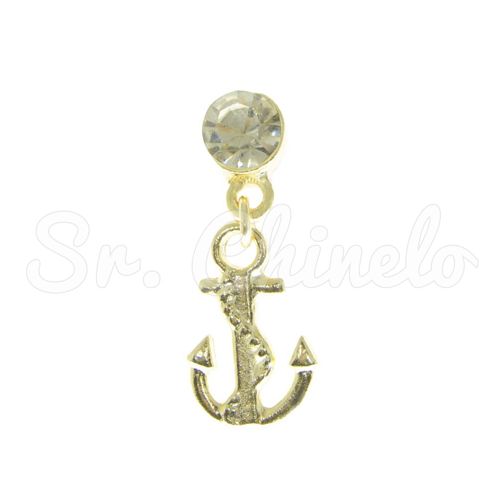 Piercing de Rebite com Pingente, Âncora, Strass Cristal