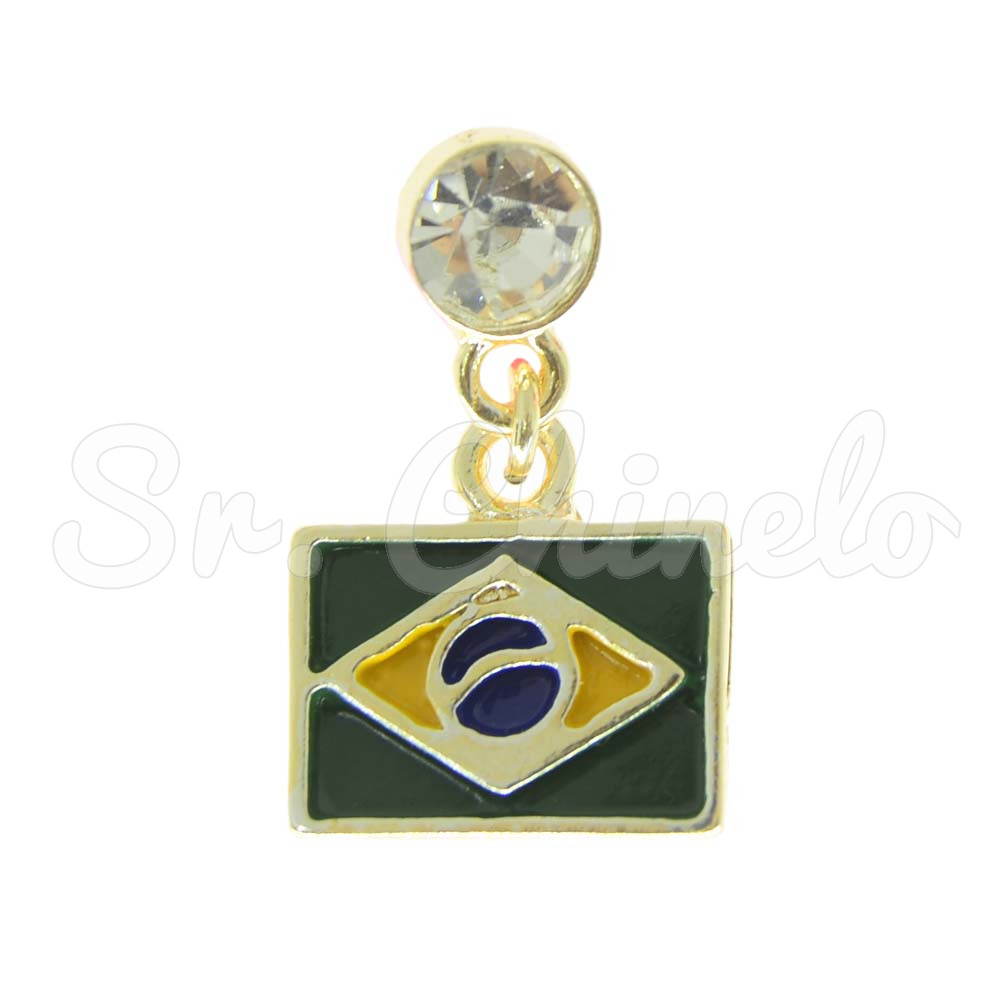 Piercing de Rebite com Pingente, Bandeira Brasil, Verde/Amarelo/Azul