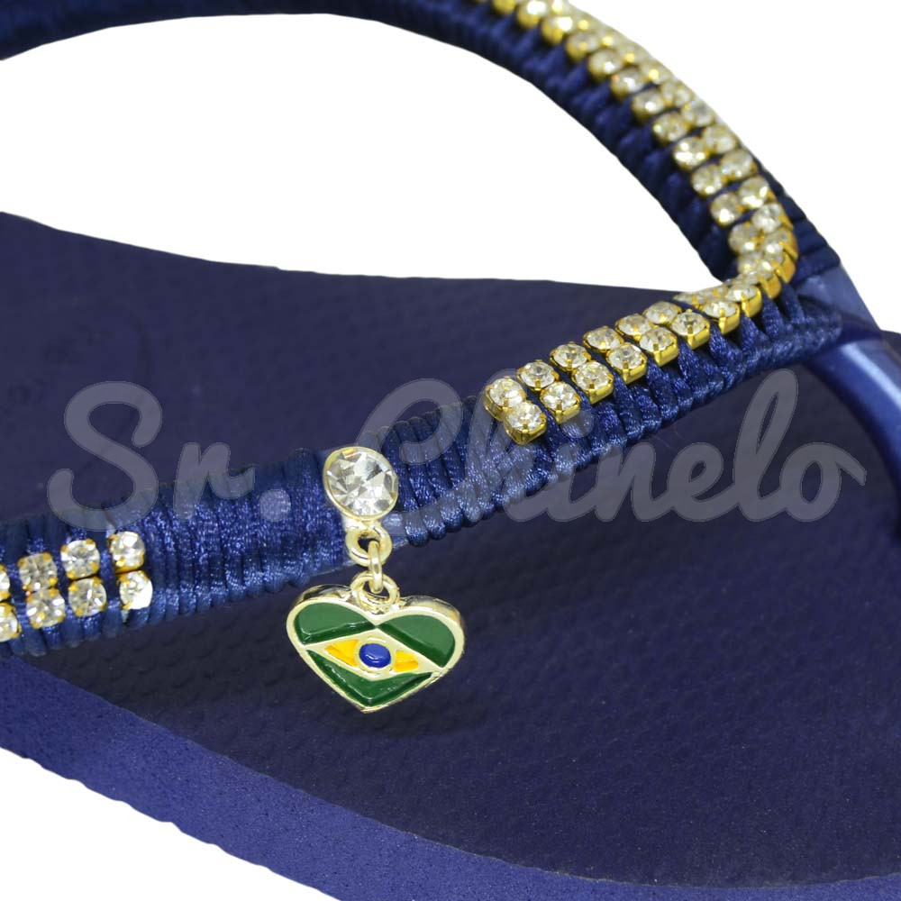 Piercing de Rebite com Pingente, Coração Brasil, Verde/Amarelo/Azul