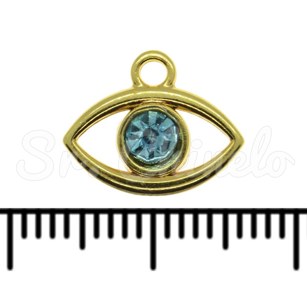 Pingente, Olho Grego Ponto de Luz, Ouro, Aquamarine