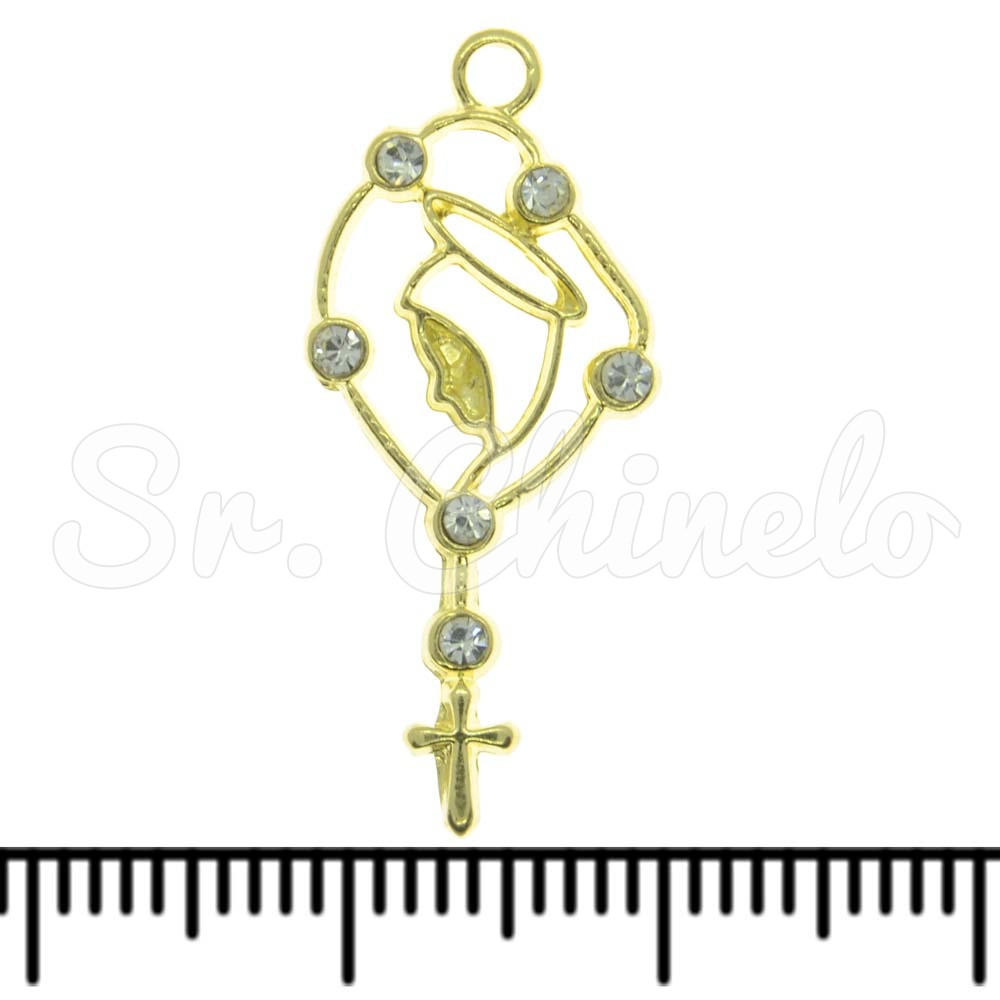Pingente, Terço Nossa Senhora, Ouro, Cristal