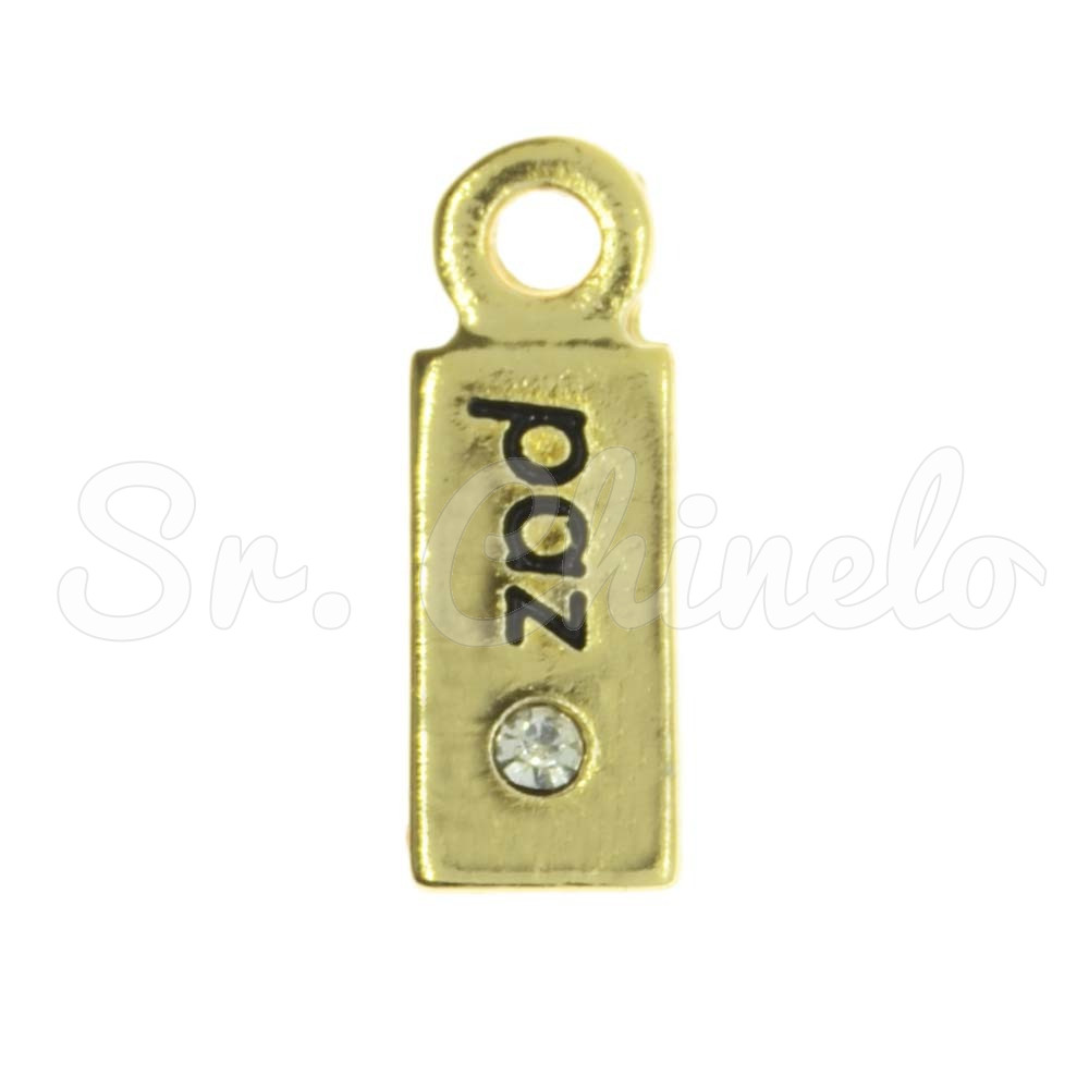 Pingente, Plaquinha Paz, Ouro/Cristal