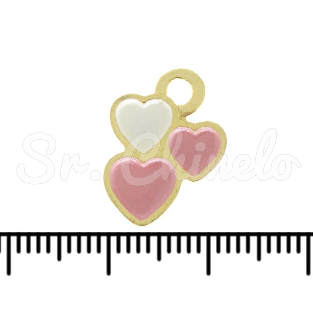 Pingente, Corações, Ouro, Rosa/Branco