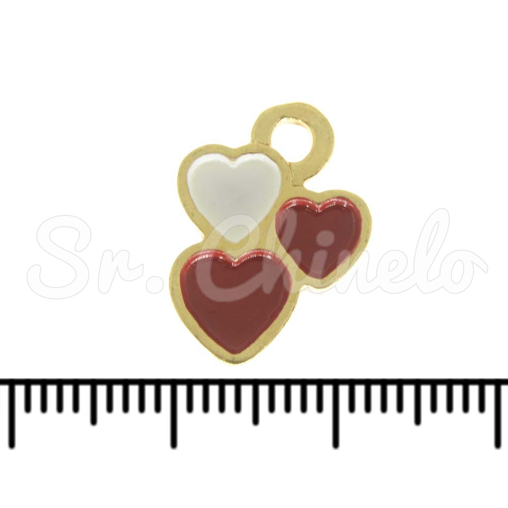 Pingente, Corações, Ouro, Vermelho/Branco