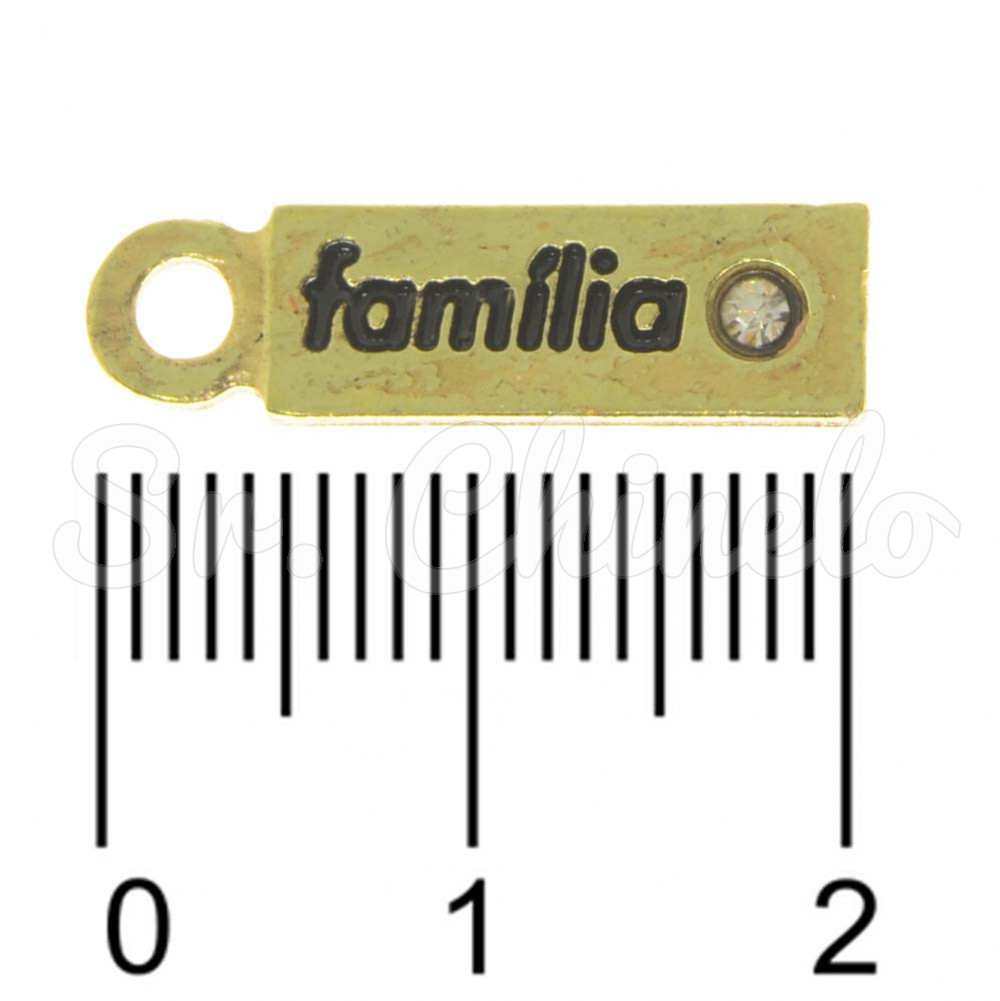 Pingente, Plaquinha Família, Ouro/Cristal