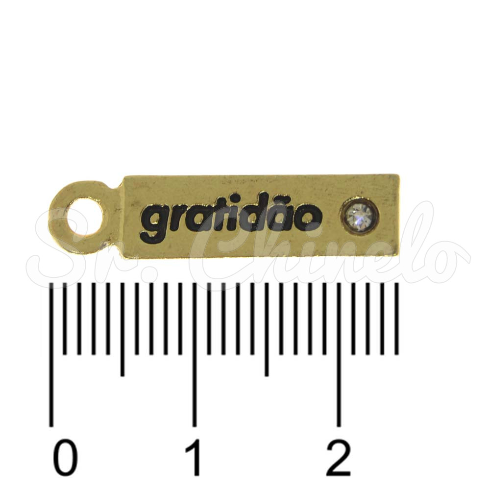Pingente, Plaquinha Gratidão, Ouro/Cristal