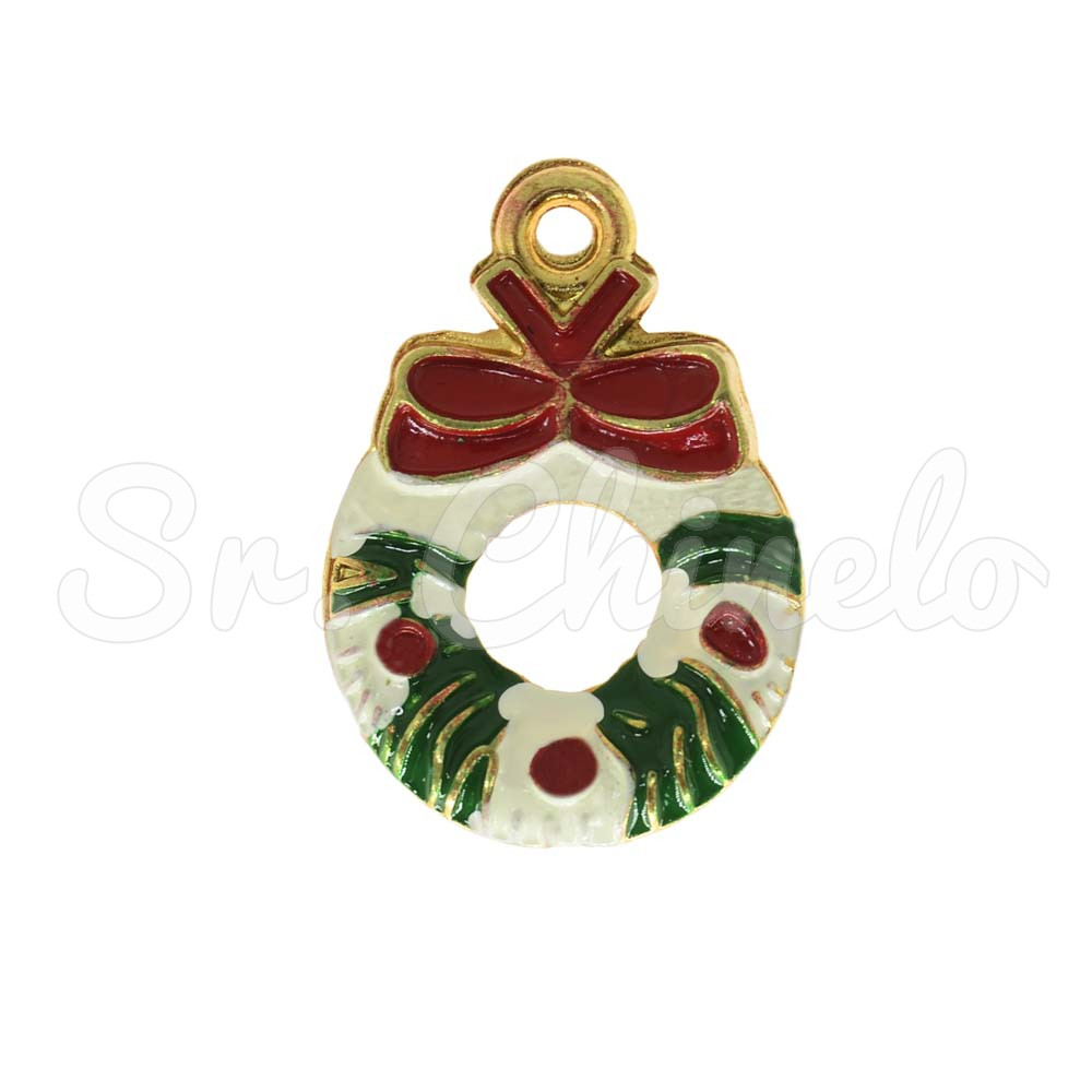 Pingente, Guirlanda de Natal, Ouro, Branco/Vermelho/Verde
