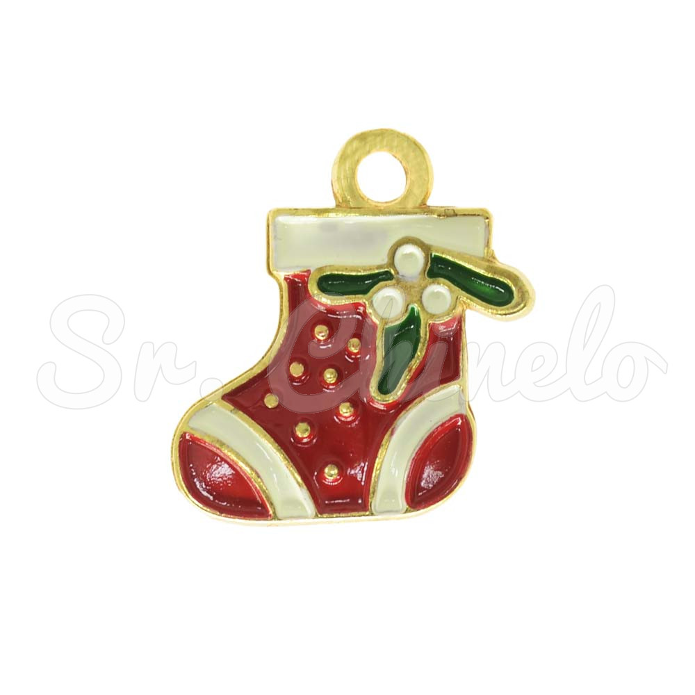 Pingente, Meia de Natal, Ouro, Branco/Vermelho/Verde