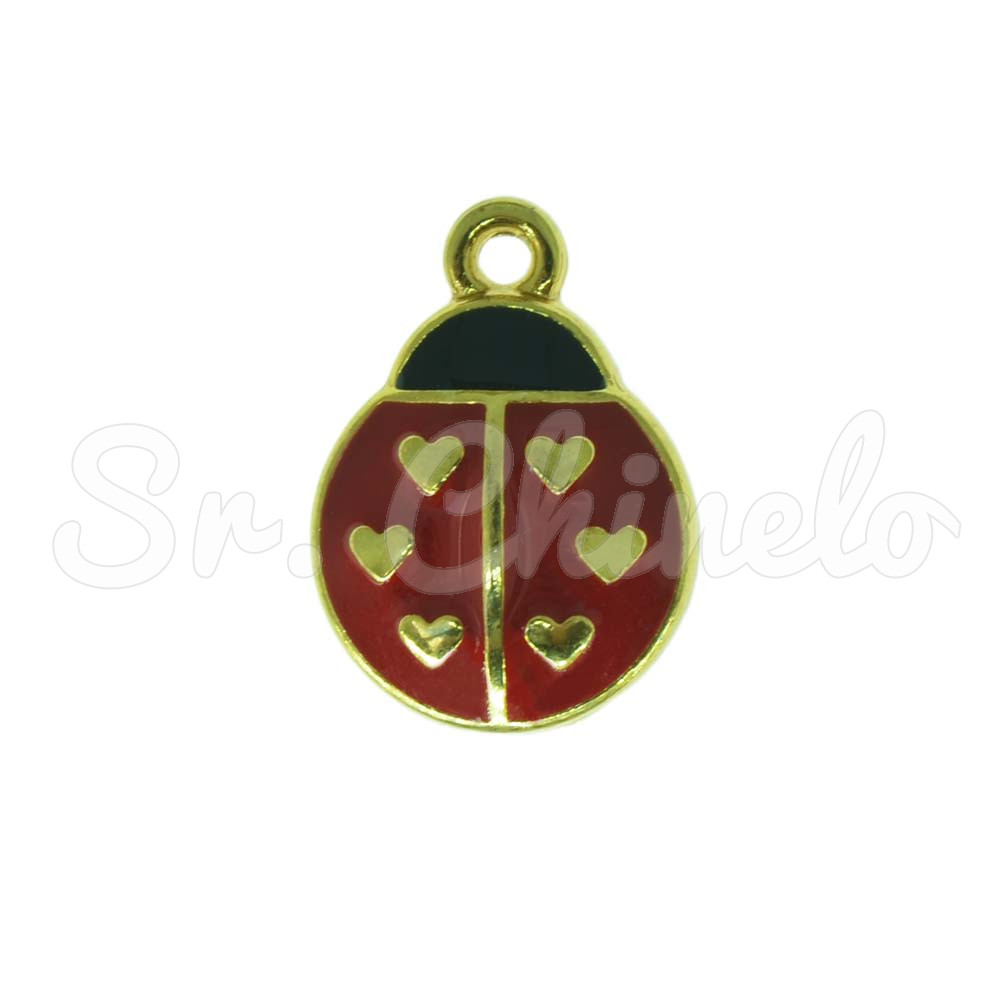 Pingente, Joaninha, Ouro/Vermelho