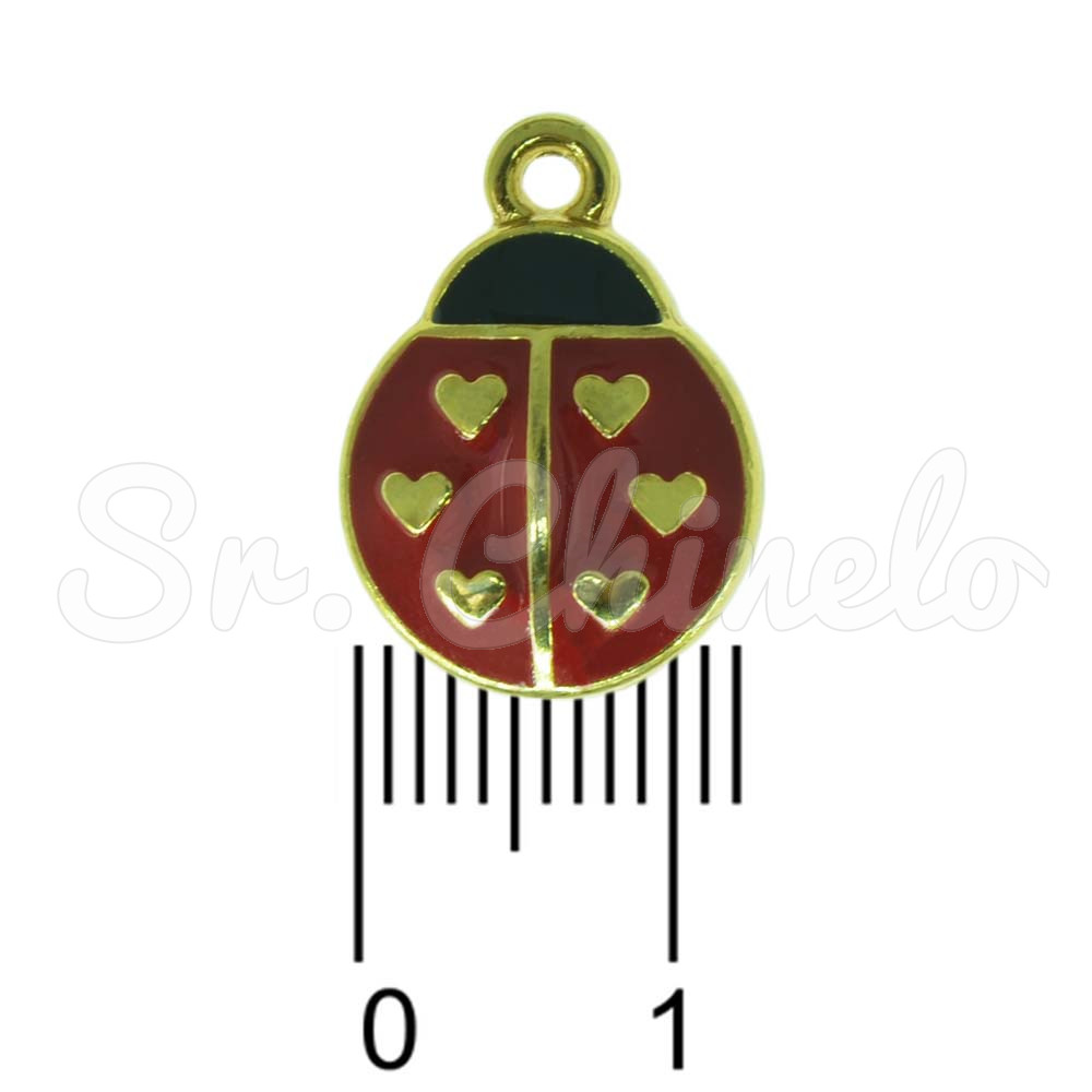 Pingente, Joaninha, Ouro/Vermelho
