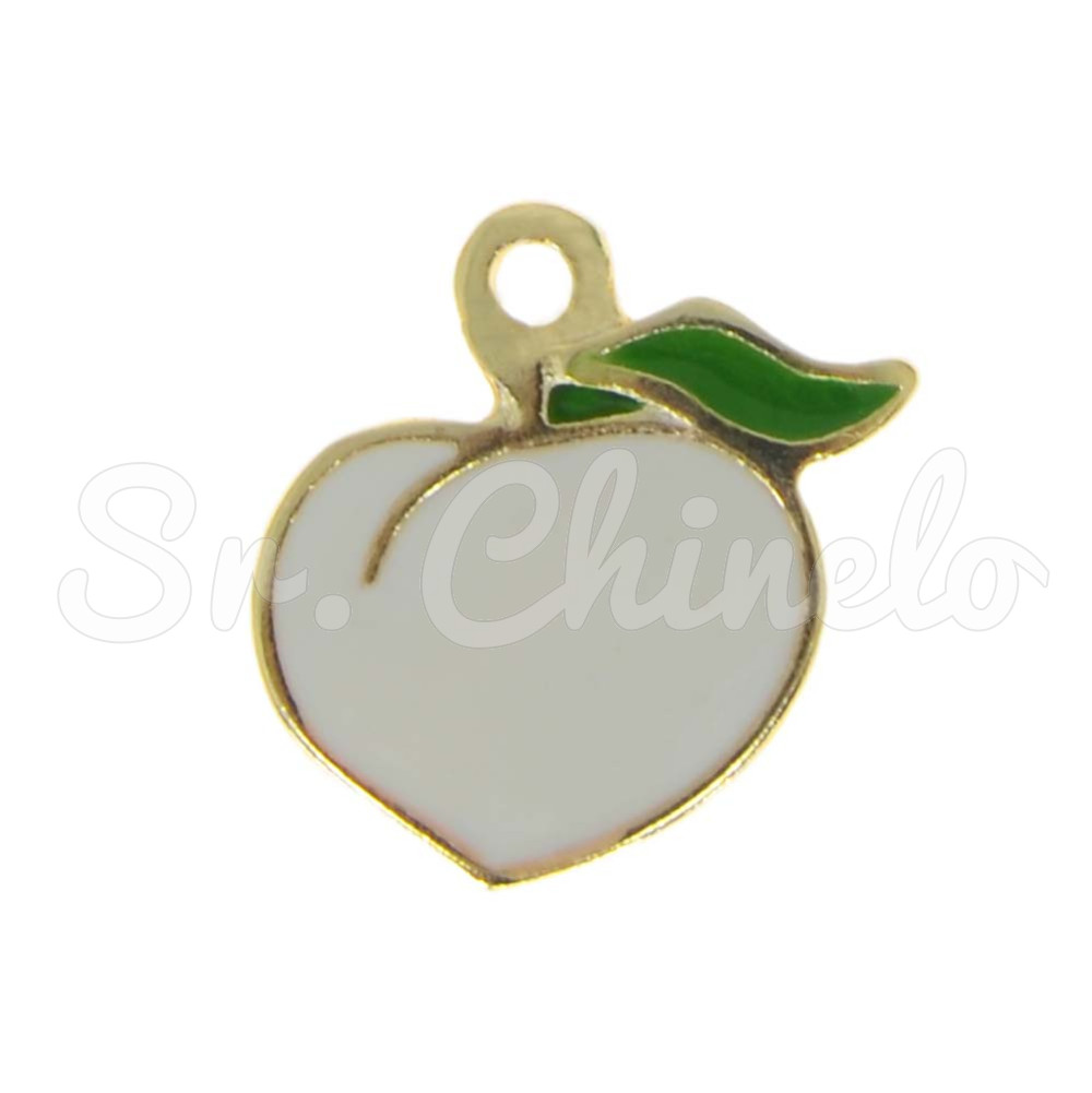 Pingente, Pêssego, Ouro, Branco/Verde