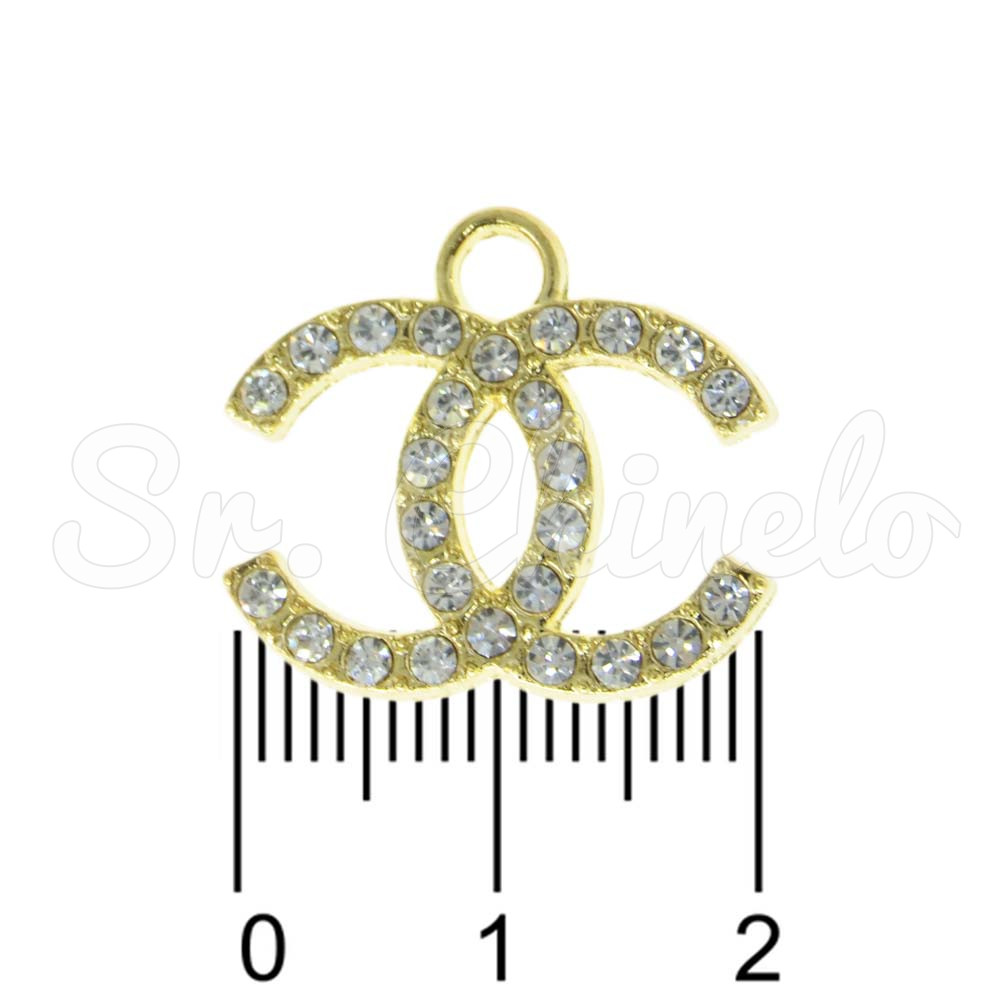 Pingente, Chanel com Strass, Ouro/Cristal